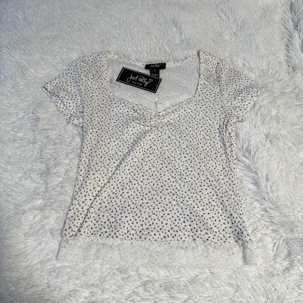 Just Polly Floral Lace Trim Top